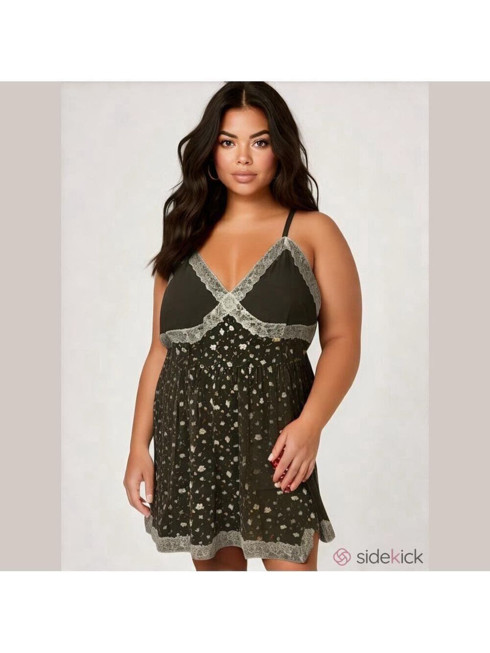 Women's Daisy Street Cami Dress Size 2X Olive Floral Lace Trim